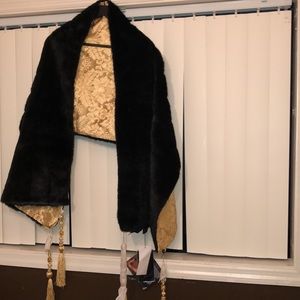 NWT VINTAGE IMAN GLOBAL CHIC FAUX FUR/SILK" REVERSIBLE STOLE SHAWL WRAP THROW